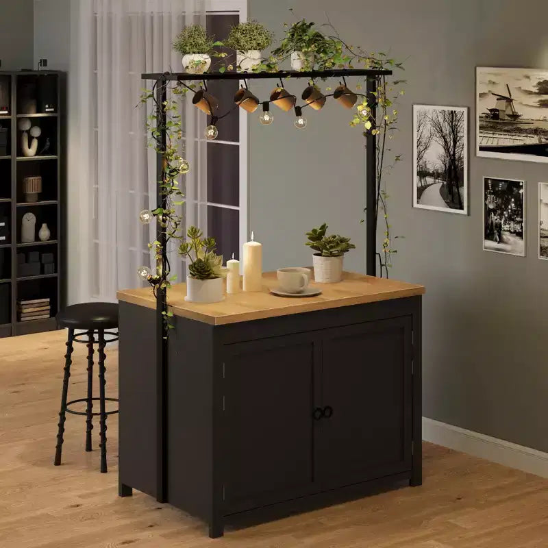 Meuble îlot de cuisine de 41 po – Corps blanc vintage avec dessus en bois naturel