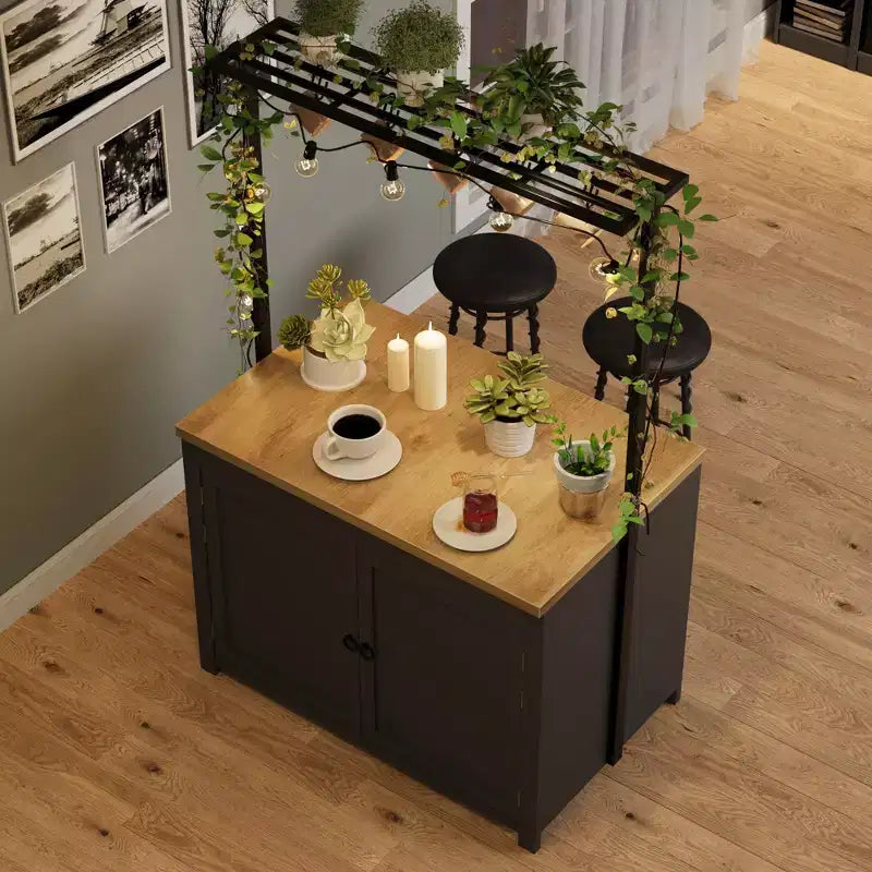 Meuble îlot de cuisine de 41 po – Corps blanc vintage avec dessus en bois naturel