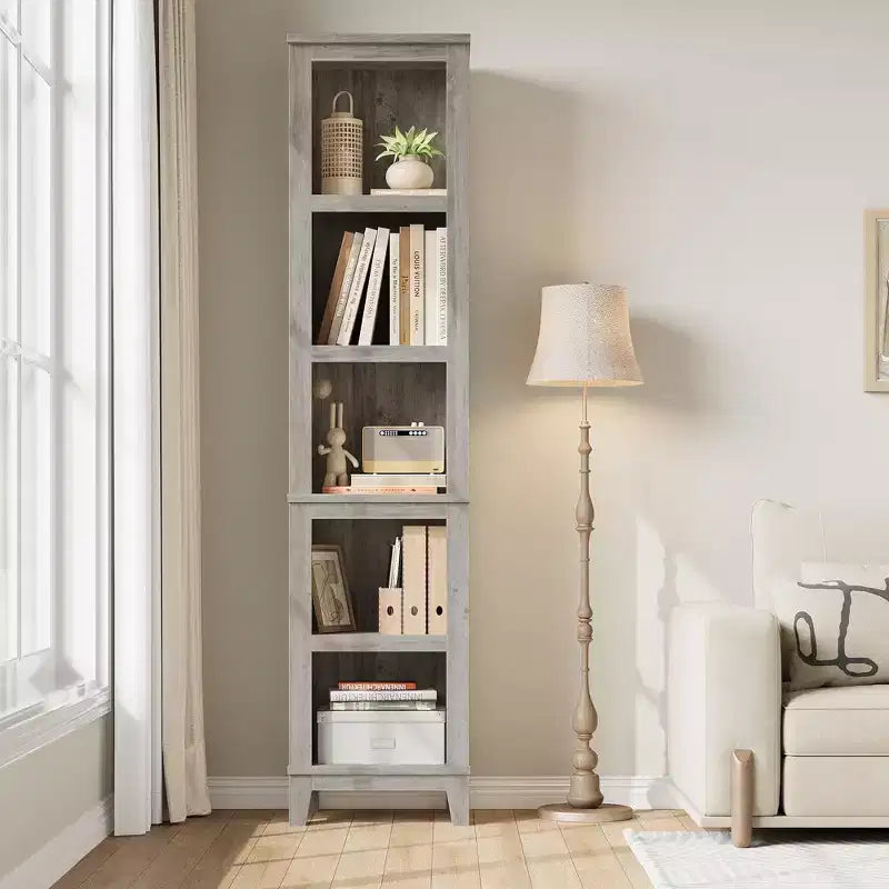 Bibliothèque à 5 niveaux, étagère de style rustique, bibliothèque en bois, étagère multi-niveaux en chêne de style vintage pour le bureau, le salon, la chambre à coucher