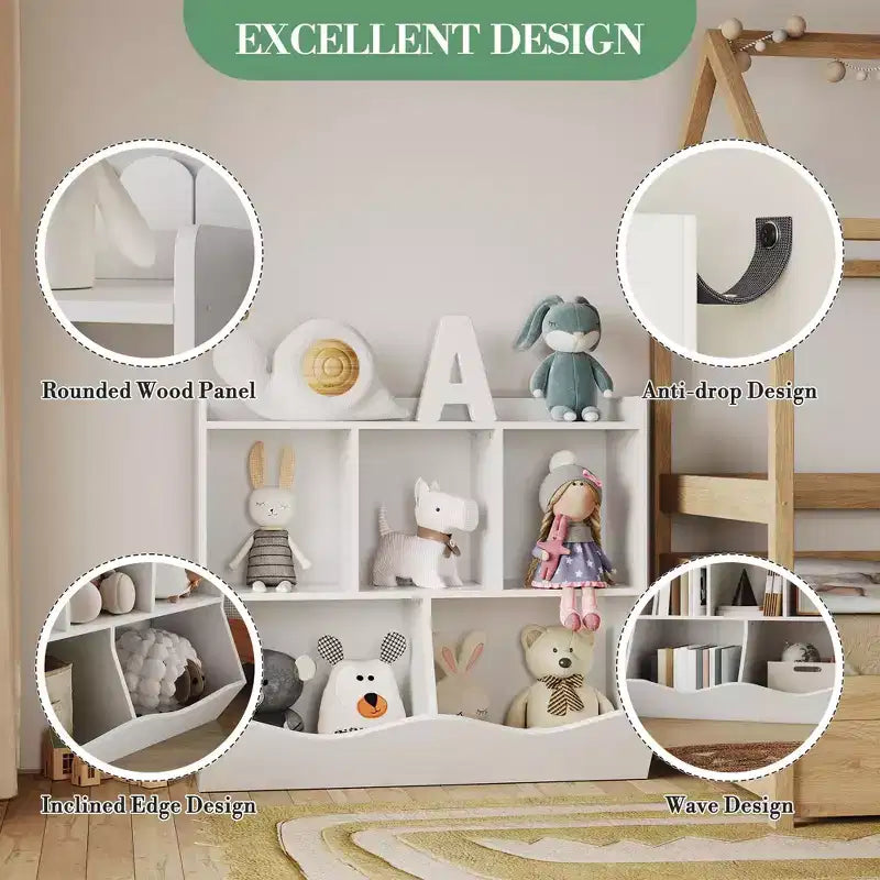 Étagère à Livres pour Enfants et Rangement de Jouets Multi-Étagères avec Casiers, Meuble de Rangement pour Garçons Filles, pour Salle de Jeux d'Enfants, Couloir, Maternelle, École
