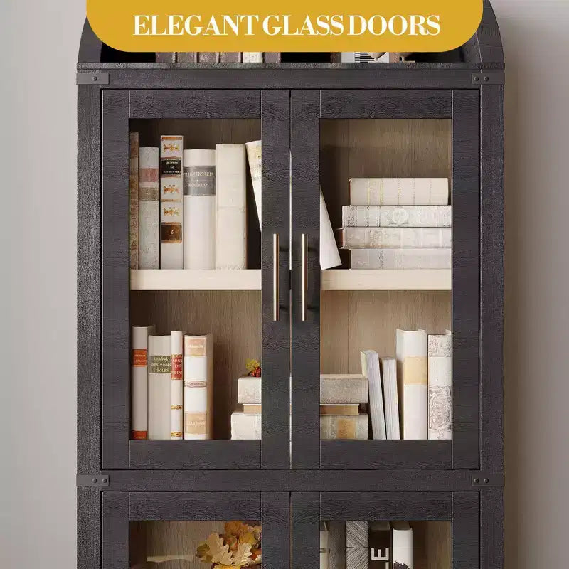 Bibliothèque haute à arche, 182 cm, avec 2 tiroirs intérieurs, meuble de rangement autonome avec dispositif anti-basculement, convient pour le salon, la chambre à coucher