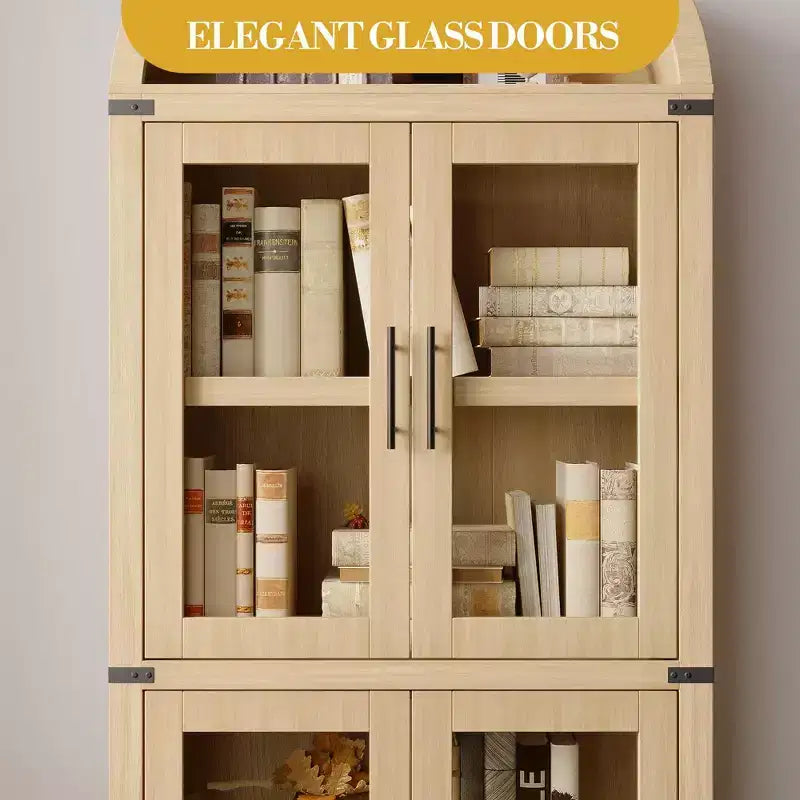 Bibliothèque haute à arche, 182 cm, avec 2 tiroirs intérieurs, meuble de rangement autonome avec dispositif anti-basculement, convient pour le salon, la chambre à coucher
