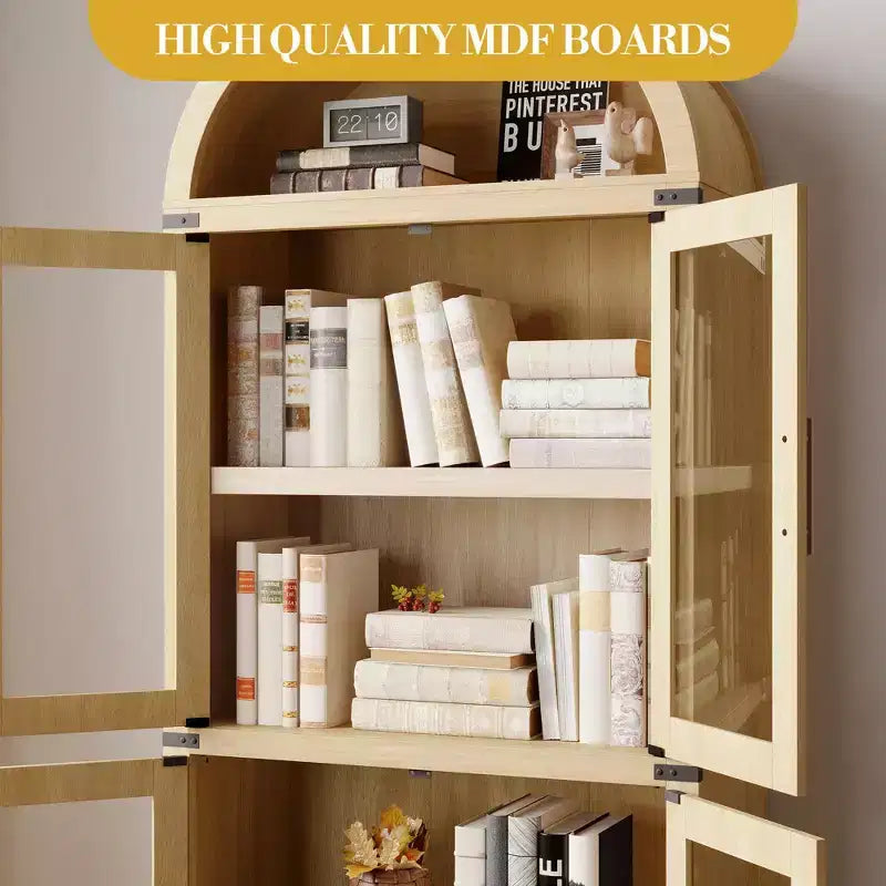 Bibliothèque haute à arche, 182 cm, avec 2 tiroirs intérieurs, meuble de rangement autonome avec dispositif anti-basculement, convient pour le salon, la chambre à coucher