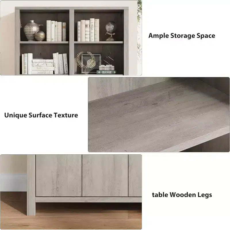 Bibliothèque haute de 180 cm, étagère à 3 niveaux double largeur avec portes d'armoire, grande bibliothèque autoportante adaptée au salon, au bureau, à la bibliothèque