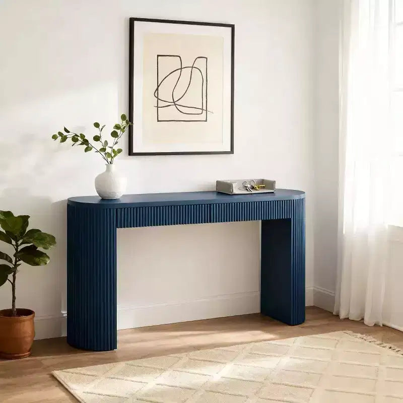 Table console moderne nervurée à 2 tiroirs – Table d'entrée et de coiffeuse