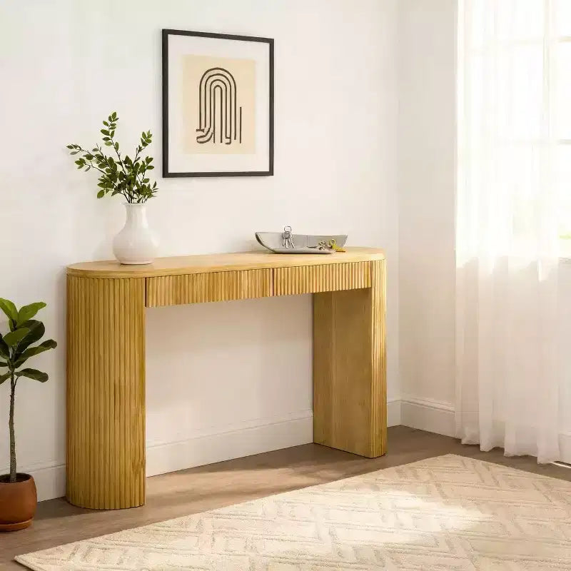 Table console moderne nervurée à 2 tiroirs – Table d'entrée et de coiffeuse