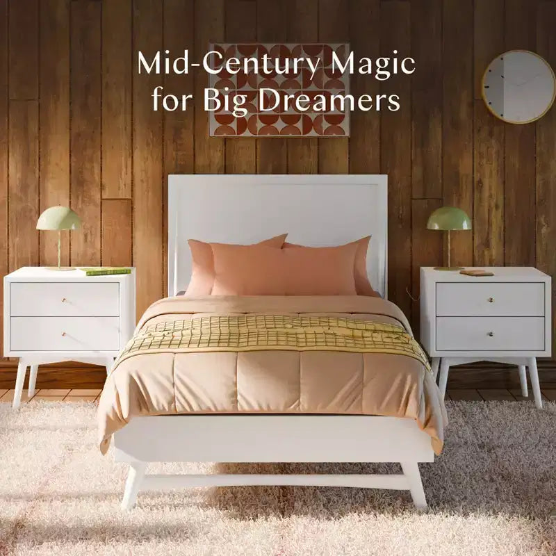 Cadre de lit plateforme double moderne du milieu du siècle – Bois massif, Enfants et Adultes