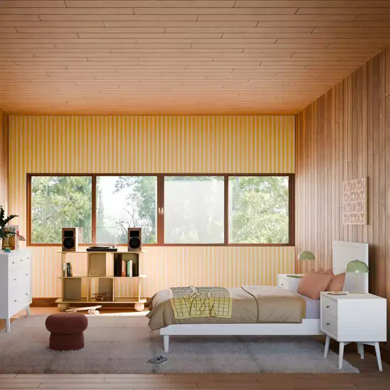 Cadre de lit plateforme double moderne du milieu du siècle – Bois massif, Enfants et Adultes