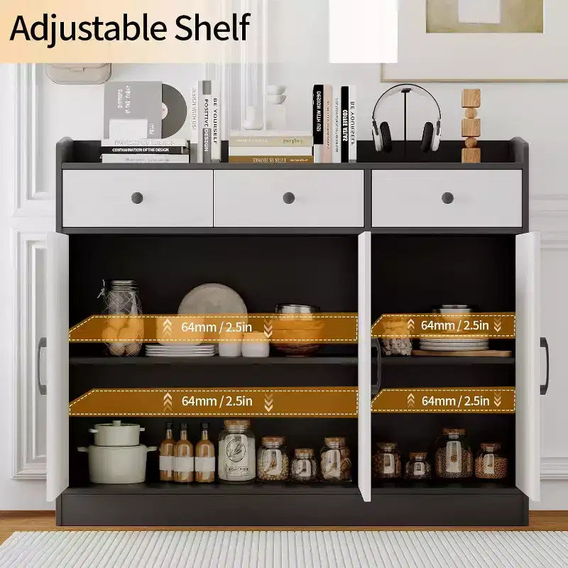 Meuble buffet moderne, table de bar à café de 42,5 pouces avec étagère réglable pour salon