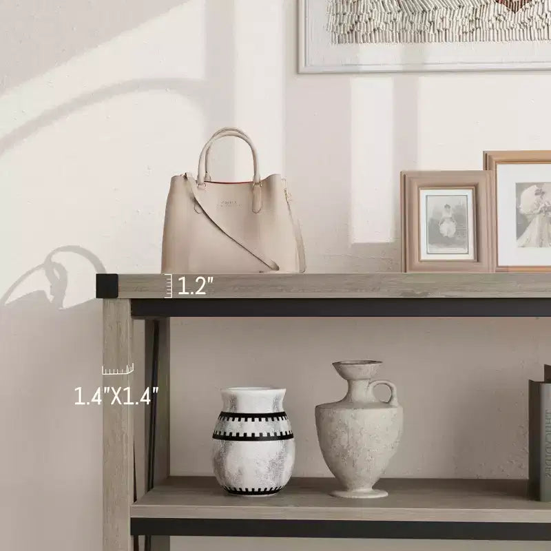 Console d'entrée, Console rustique avec grand espace de rangement, Console industrielle pour entrée avec 3 étagères ouvertes, Tables d'entrée pour salon