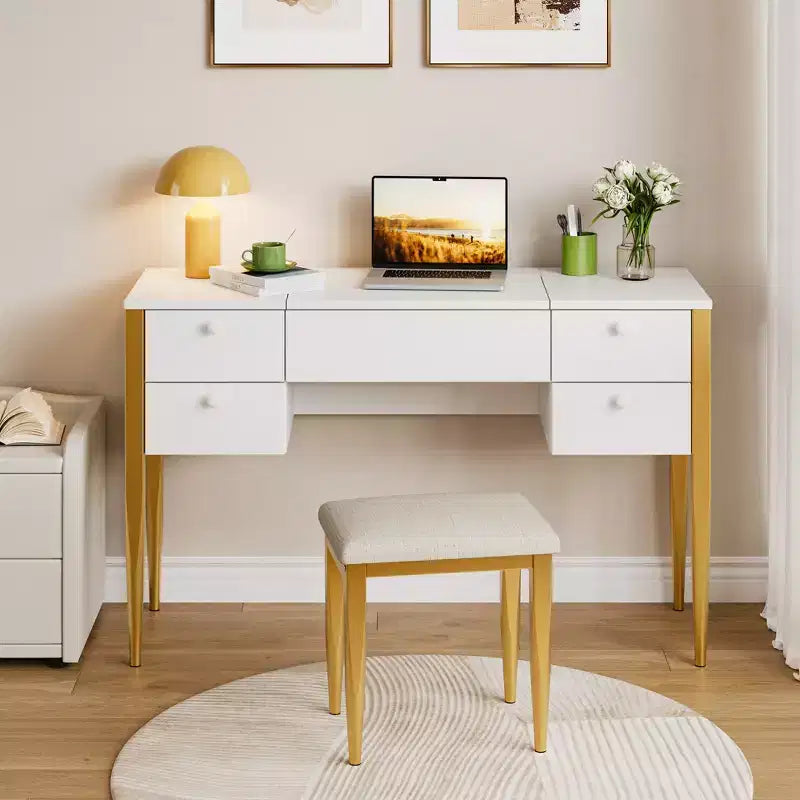 Petite coiffeuse avec miroir LED, plateau relevable et tiroirs pour chambre à coucher