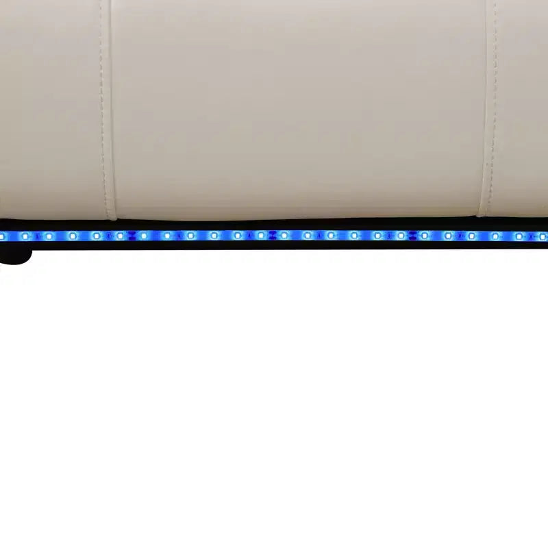 Canapé inclinable électrique 3 places avec port USB, éclairage LED et tablette réversible – Écru