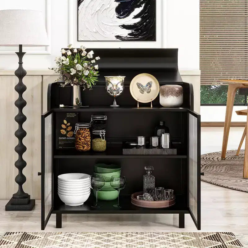Buffet bas moderne de 80 cm (31,49") avec portes en verre trempé et abattant