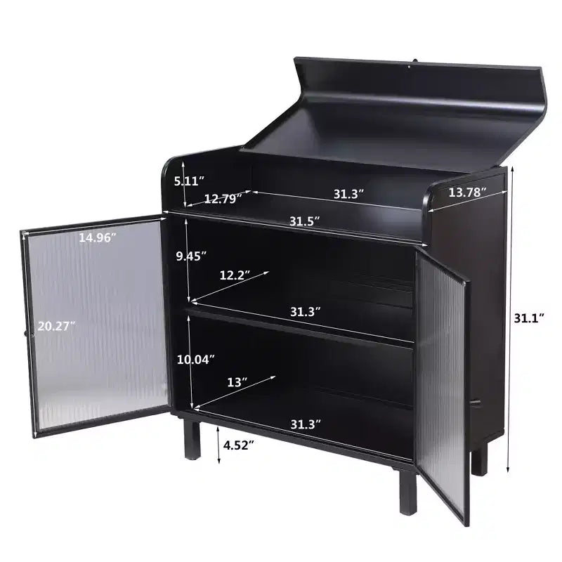 Buffet bas moderne de 80 cm (31,49") avec portes en verre trempé et abattant