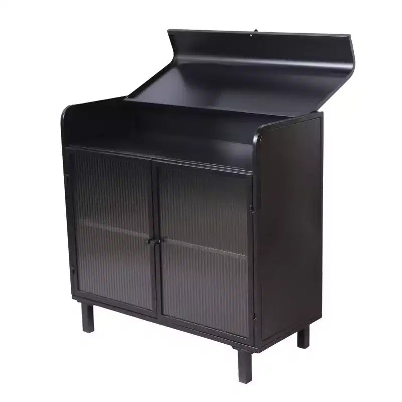 Buffet bas moderne de 80 cm (31,49") avec portes en verre trempé et abattant