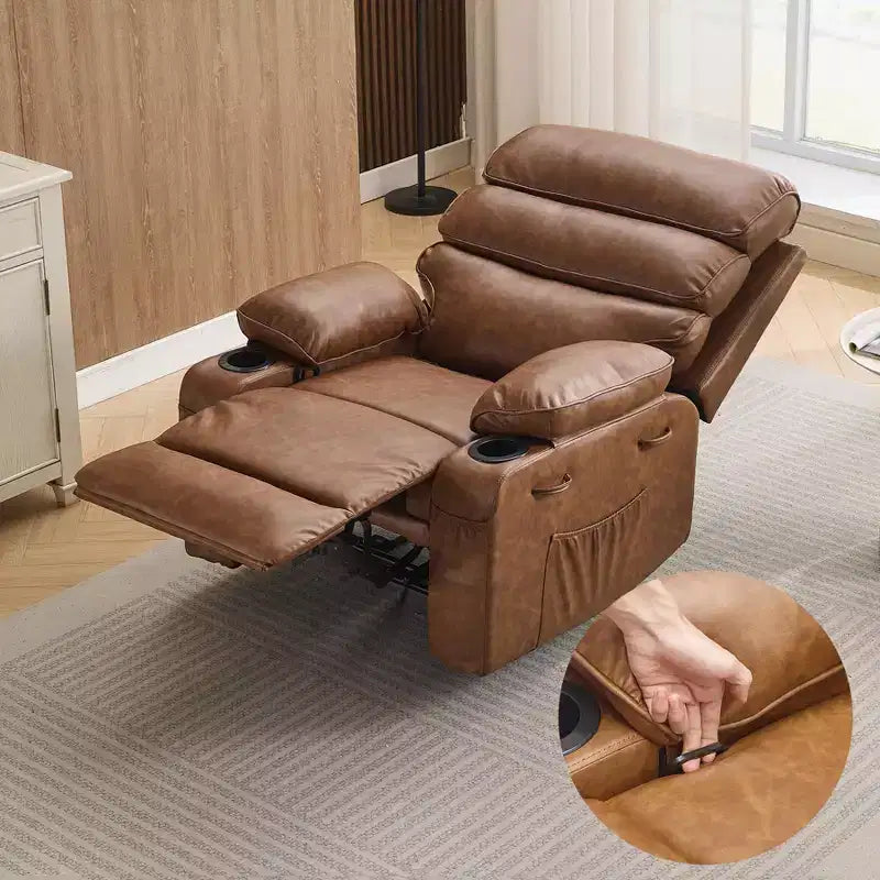 Fauteuil inclinable manuel extra large en cuir PU pour adultes avec massage et chauffage, grand fauteuil paresseux avec accoudoirs et dossier confortables 1,5 fois plus épais en éponge pour salon