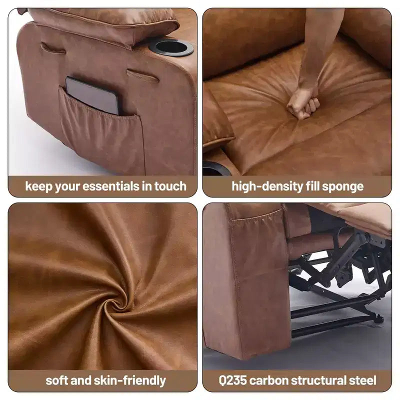 Fauteuil inclinable manuel extra large en cuir PU pour adultes avec massage et chauffage, grand fauteuil paresseux avec accoudoirs et dossier confortables 1,5 fois plus épais en éponge pour salon