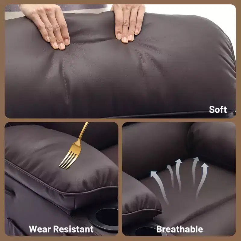 Fauteuil inclinable manuel extra large en cuir PU pour adultes avec massage et chauffage, grand fauteuil paresseux avec accoudoirs et dossier confortables 1,5 fois plus épais en éponge pour salon