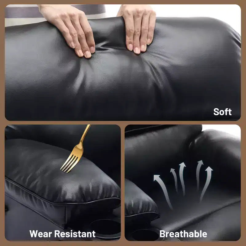 Fauteuil inclinable manuel extra large en cuir PU pour adultes avec massage et chauffage, grand fauteuil paresseux avec accoudoirs et dossier confortables 1,5 fois plus épais en éponge pour salon