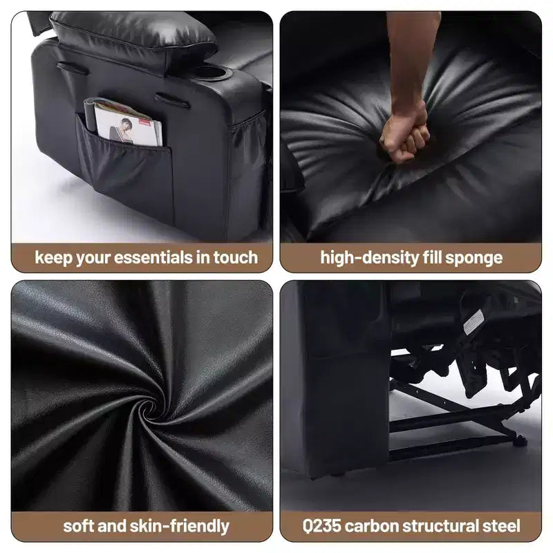 Fauteuil inclinable manuel extra large en cuir PU pour adultes avec massage et chauffage, grand fauteuil paresseux avec accoudoirs et dossier confortables 1,5 fois plus épais en éponge pour salon