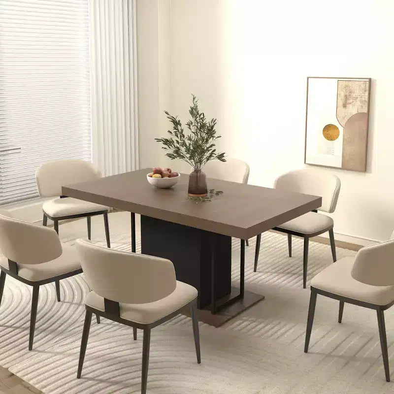 Table à manger rectangulaire extensible 200 cm pour 6-10 personnes, plateau effet vieilli, noir et marron