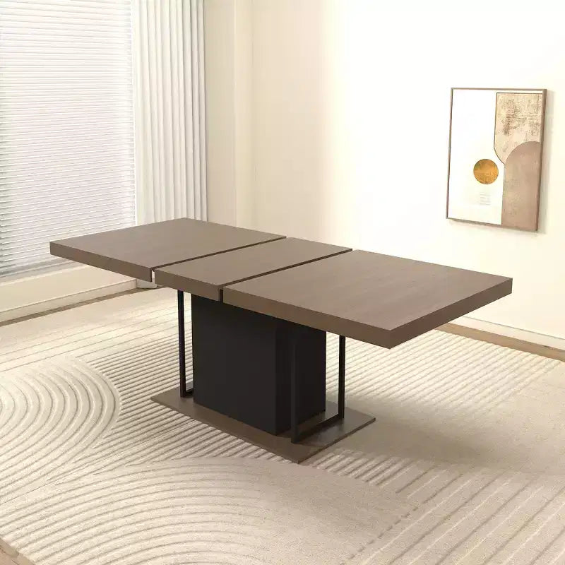 Table à manger rectangulaire extensible 200 cm pour 6-10 personnes, plateau effet vieilli, noir et marron