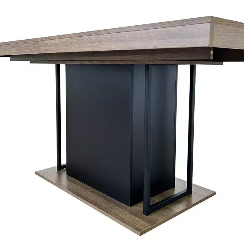 Table à manger rectangulaire extensible 200 cm pour 6-10 personnes, plateau effet vieilli, noir et marron