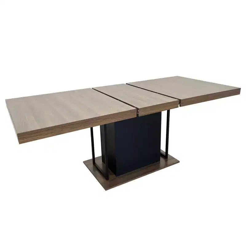 Table à manger rectangulaire extensible 200 cm pour 6-10 personnes, plateau effet vieilli, noir et marron