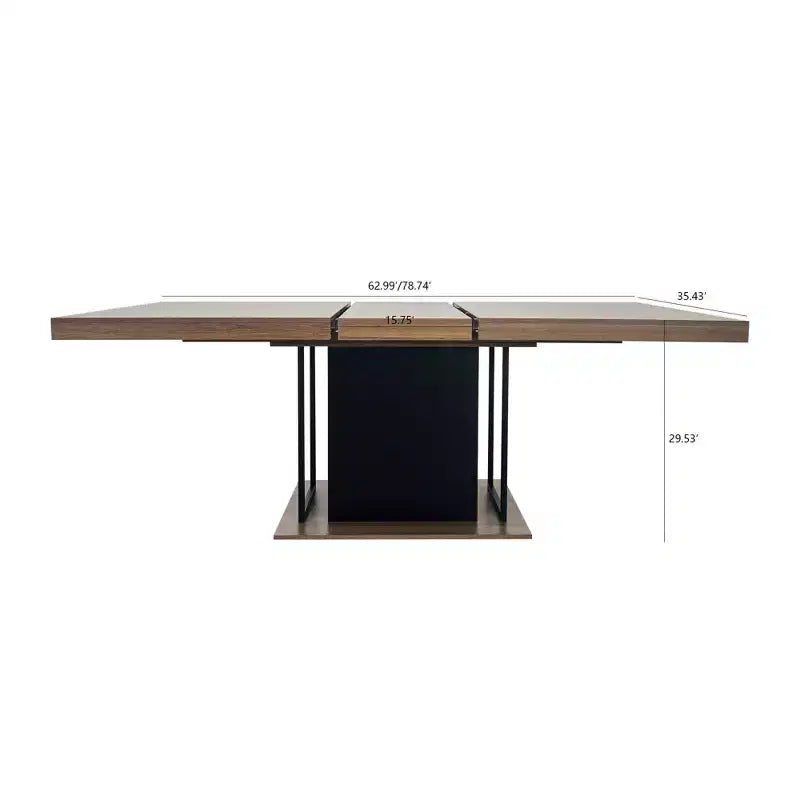 Table à manger rectangulaire extensible 200 cm pour 6-10 personnes, plateau effet vieilli, noir et marron